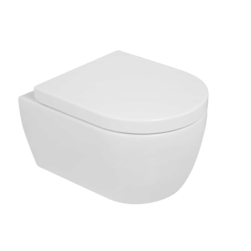 Kompaktes kurzes Design Hänge-WC NEG Uno99K (48,5 cm) mit Softclose-Sitz, Nanoversiegelung abnehmbarer Sitz, randnah spülend, kompatibel mit allen Spülsystemen