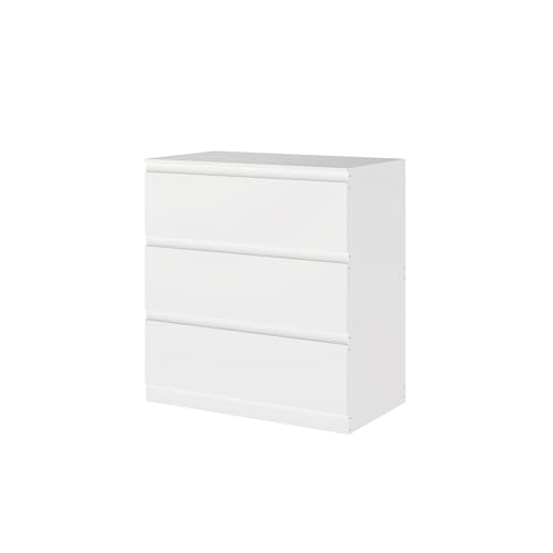 Songvas Kommode weiß mit 3 Schubladen, 70 cm Breite Schubladenschrank & Sideboard, Stauraum Kommodenschrank für Schlafzimmer, Wohnzimmer, Büro und Eingang, 70x40x75 cm (LxBxH)