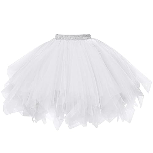 AUYAO Damen Tutu Klassisch Rock, Ballett Tüllrock Petticoat Unterrock Tütü Rock, 50er Vintage Ballet Elastisch Tanzrock Tanzkleid Ballkleid Kurz Retro Kostüme Tanzen (Weiß)