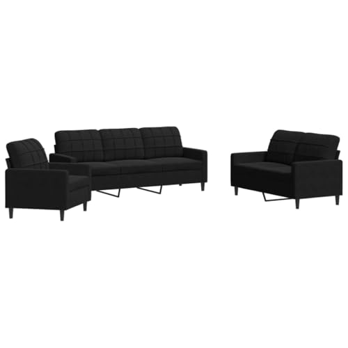 Willood 3 Sitzer + 2 Sitzer Sofa + Sessel Sofagarnitur mit Kissen Schwarz Samt