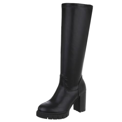 Ital Design Damenschuhe Stiefel High-Heel Stiefel, DES856-, Kunstleder, Schwarz, Gr. 38