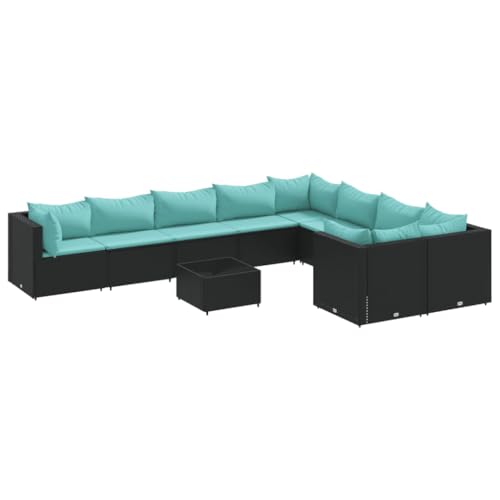 vidaXL Garten Sofa Garnitur 10-TLG., Gartenm?Bel Set mit Kissen, Sitzgruppe für Garten Terrasse, Lounge Sitzgarnitur Modular, Schwarz Poly Rattan