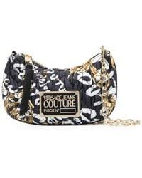 VERSACE JEANS COUTURE Umhängetasche, kleine Hobo Bag Nylon gesteppt, Schwarz-Weiß-Gold