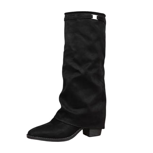 Stiefel Damen Slouchy Boots Overknee Stiefel Damen Shark Boots Weitschaftstiefel Cowboystiefel Bequemer Zehenbereich Plateauabsatz Hohe Einfarbige Langschaft Stiefel Absatz Winter Warme Kniestiefel