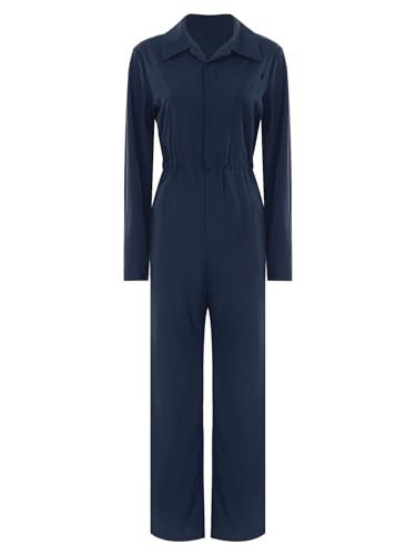 Jugaoge Damen Arbeitsoverall Langarm Coverall Baumwolle Overall Elastische Taille Arbeitsanzug Schutzanzug Halloween Horror Outfit Navy blau S