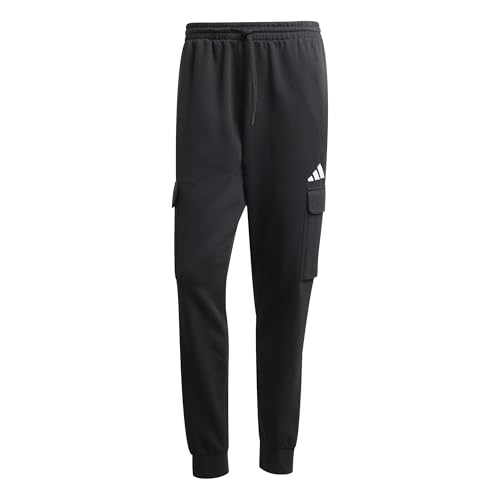 adidas Men's Essentials FEELCOZY Fleece Cargo Pant, Black/White, XL