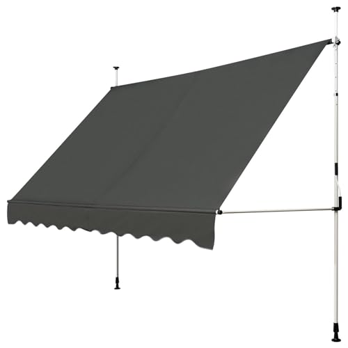 FANTASK Klemmmarkise 300 cm breit mit Handkurbel, Höhenverstellbar Balkonmarkise ohne Bohren, UV-beständig, wasserabweisend, Sonnenmarkise (Grau)