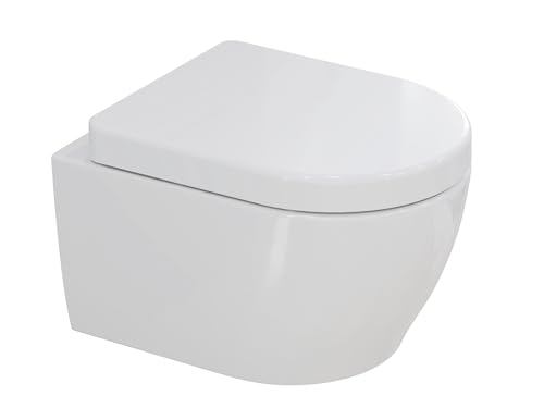 SSWW, Toilette für Gäste-WC, Spülrandloses WC mit Softclose Deckel, Hänge-WC, Keramik 49x36x33 cm