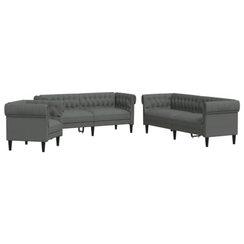 vidaXL Sofagarnitur 3-TLG., Sessel Couch Sofa für Wohnzimmer, Loungesofa Polstersofa mit Stützbeinen, Couchgarnitur Sitzmöbel, Modern, Dunkelgrau Stoff