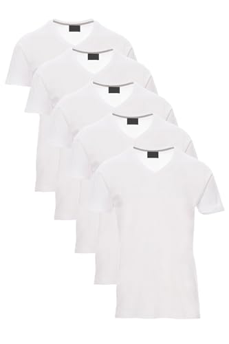 Mivaro T-Shirt Herren 5er Pack Weiß mit V-Ausschnitt - Baumwollshirt Größe M - ideal als Unterziehshirt, Berufskleidung, Sommeroberteil - hautfreundlich, pflegeleicht, angenehm im täglichen Einsatz