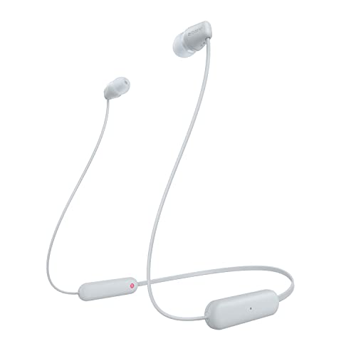 Sony kabellose WI-C100 In-Ear-Kopfhörer (bis zu 25 Stunden Akkulaufzeit, optimiert für Sprachassistenten, integriertes Mikrofon für Telefonate, Bluetooth), Weiß, klein