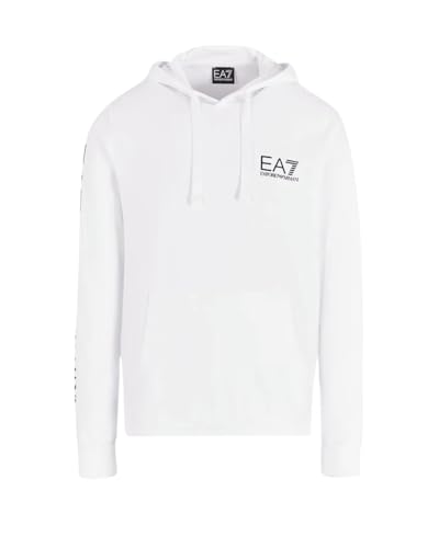 Emporio Armani EA7 Herren Sweatshirt mit Kapuze Logo Series aus leichter Baumwolle, Weiß / Schwarz, M