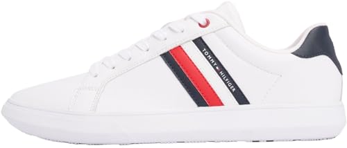 Tommy Hilfiger Herren Cupsole Sneaker Essential Leather Low Top, Weiß (White), 46