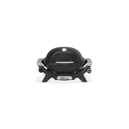 Weber Q 1100N Gasgrill/Tragbarer, leichter Grill für Camping, Terrassen und Balkone mit Hochleistungsbrenner, porzellanemaillierten Gussrosten und elektronischer Zündung, Mitternachtsschwarz