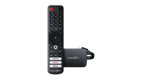 waipu.tv 4K Stick (1. Generation) | Inkl. Fernbedienung mit Schnellwahltasten | Fernsehen über WLAN | HDMI | 4K | HDR | Dolby Atmos | Voucher für 3 Monate 300 TV-Sender & 40.000 Filme & Serien