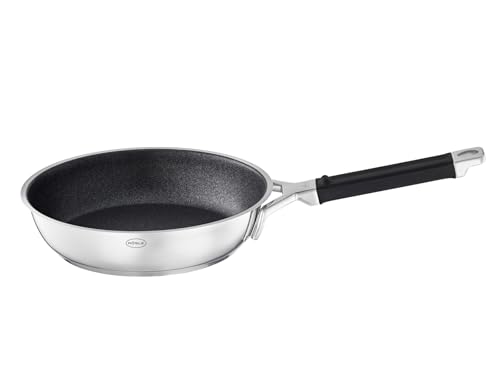 RÖSLE SILENCE PRO Bratpfanne, Pfanne mit kratzfester Premium-Antihaftversiegelung ProResist, Silikongriff, 28 cm, Edelstahl 18/10, induktionsgeeignet, spülmaschinengeeignet, Silberfarben/Schwarz