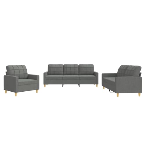 vidaXL Sofagarnitur 3-TLG., Sessel Couch mit Kissen, Sofa Wohnzimmersofa mit Armlehnen, Couchgarnitur Designsofa Sitzmöbel Polstermöbel, Dunkelgrau Stoff
