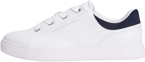 Tommy Hilfiger Damen Cupsole Sneaker Casual aus Leder, Weiß (White/Space Blue), 39