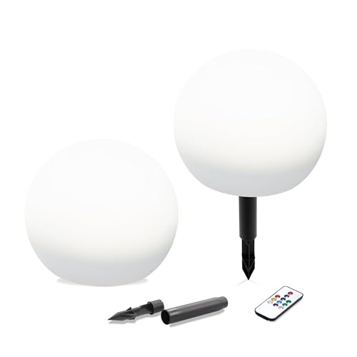 Esotec Solar Leuchtkugeln, 2er Set, Multicolor, 20cm, 10 Lichtfarben, Fernbedienung, Akku, Farbwechsel, Lichtkugel, Solarleuchte, Kugelleuchte, außen, wetterfest, Winterfest, Outdoor, 102911
