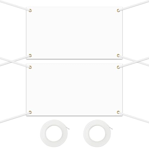 2er-Set Weißes Großes Leeres Banner 200 x 100 cm Selbst Gestalten mit Ösen für Geburtstag, Jugendweihe, Abi & Partyfeiern - Blanko mit 6m Hängendem Seil