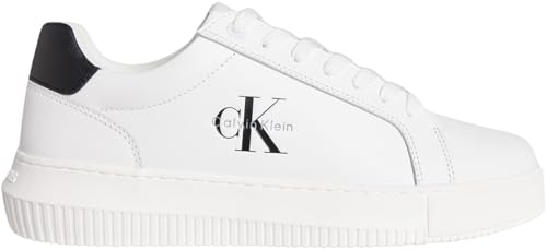 Calvin Klein Herren Cupsole Sneaker Chunky Mono aus Leder, Weiß (Bright White/Black), 43