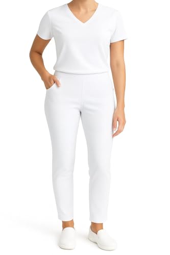 Medifashion 24 - Damen Premium Jeggings, blickdichte elastische Arbeitshose für Ärzte, Pflege&Medizin-Personal, Stretch, Komfort, Größen 36–48 (DE/NL/SE/PL, Numerisch, 42, 44, Regular, Regular, weiss)