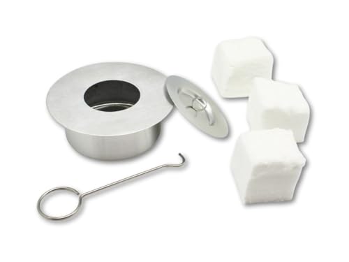 Edelstahl-Brennertopf mit Kleiner Öffnung – geeignet für flüssige/zähflüssige Brennstoffe - inkl. Keramikwolle, Feuerhaken u. Deckel - 350 CCM Inhalt – EIN Qualitätsprodukt von Hannas Laden