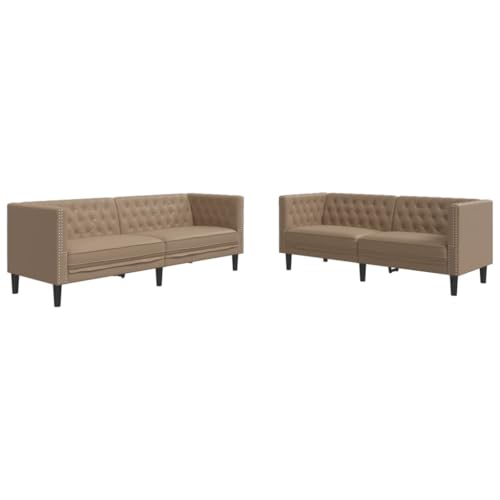 vidaXL Chesterfield Sofa Set 2-TLG., Sofagarnitur mit Kissen, Sitzgruppe für Wohnzimmer, Polstersofa Couch Sessel, Cappuccino Kunstleder
