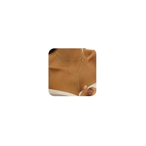 SLOONG Layering Ketten Set 14K Goldkette Wasserfest Choker Lange Kette Damen Gold Stapelbare Halskette Y Kette Gold Halskette Schmuck für Frauen Damen