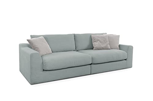 CAVADORE Big Sofa Fiona / Megasofa in Cord mit tiefen Sitzflächen und weicher Polsterung / Cordsofa / 276 x 90 x 109 / Cordstoff Blaugrau