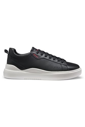 HUGO Herren Blake Tenn Ledersneakers mit rotem Logo Schwarz005 43 Größe 43