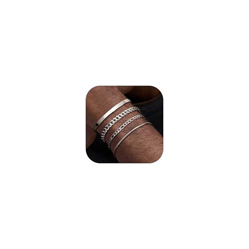 Milacolato 4 Stücke Herren Armbänder, Edelstahl Silber Armreif Manschette Kette Armband Set für Männer Schmuck 21CM