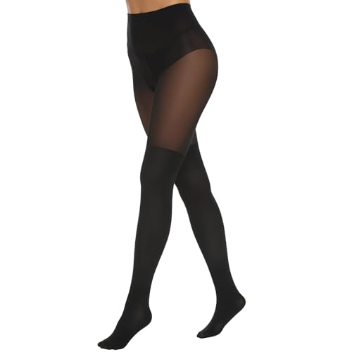 MANZI Overknee High Strumpfhose Damen Schwarz Imitation Gemusterte Socken für Winter 40/120 DEN