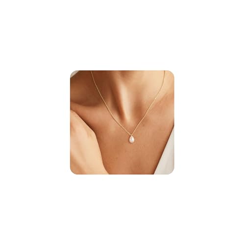 Turandoss Perlenkette Damen Halskette Gold - 14K Vergoldetes Perlen Kette mit Weiße Perlen Goldkette Damen, Schmuck Geschenke für Mädchen Frauen Freundin Hochzeit Braut Brautjungfern