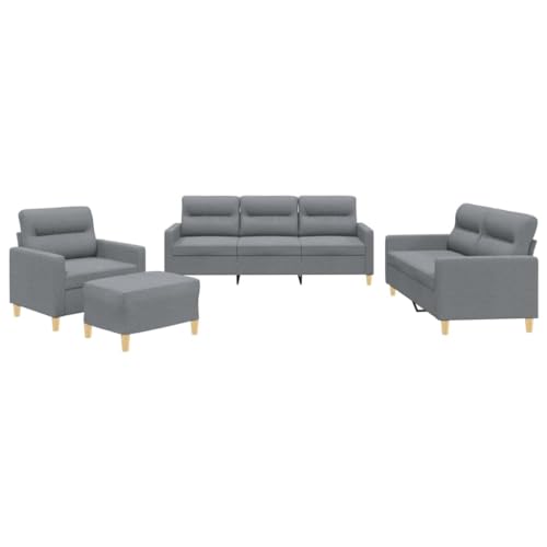 vidaXL Sofagarnitur 4-TLG., Sessel Couch mit Kissen Fußhocker, Sofa Wohnzimmersofa mit Armlehnen, Couchgarnitur Designsofa Sitzmöbel Polstermöbel, Hellgrau Stoff