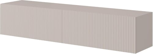 Selsey TV Schrank Board Sideboard Fernsehtisch Fernsehschrank 140 cm Hängend Gefräste Front Graubeige Veldio