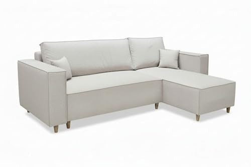 MARPUR Ecksofa Rio, Eckcouch in L-Form mit Schlaffunktion und Bettkasten, Farbe: Hellgrau, Velourstoff, Ottomane Universal