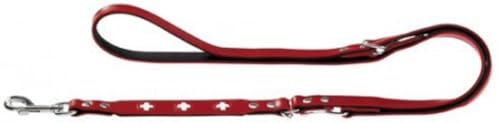 HUNTER Verstellbare Hundeführleine SWISS, Farbe: rot/schwarz, weiches Rindsleder, schweizer Kreuz, elegante Optik, 3-fache Verstellmöglichkeit, komfortabel, Made in Germany, Größe: 18/200