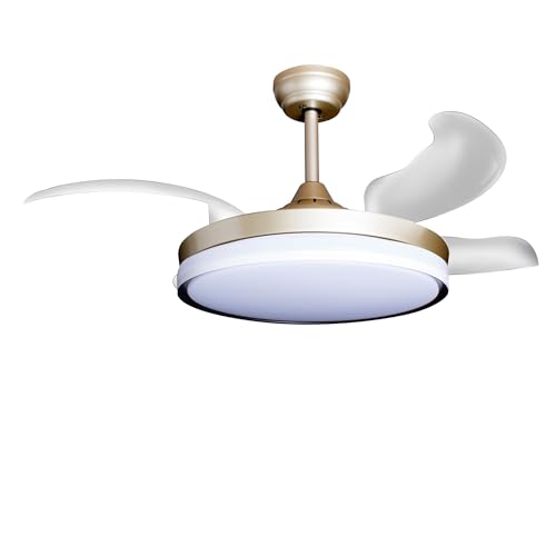 Eclipse Deckenventilator mit Beleuchtung, Leise mit 6 Windstufen, App und Fernbedienung, Sommer und Wintermodus, 4 transparente Rotorblätter, 4500 m³/h, CTT 3000 K-6500 K, Goldfarbene Basis, Lumina