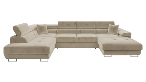 Mirjan24 Ecksofa Torezio Bis mit Bettkasten, Einstellbare Kopfstützen, Sofa mit Schlaffunktion, Eckcouch für Wohnzimmer, Polsterecke, U-Form Couch mit Bettfunktion (Manila 02, Seite: Links)
