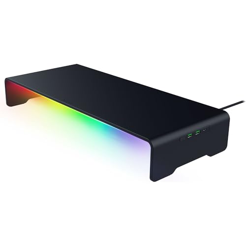 Razer Monitor Stand Chroma - Aluminium Monitor Ständer mit 4-fach-USB-C Hub mit Chroma RGB (50cm x 21cm x 7,85cm, Robuste Konstruktion, 20 kg Traglast, Ergonomische Höhe) Schwarz