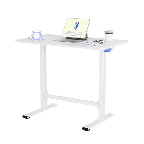 FLEXISPOT Gasfeder Höhenverstellbarer Schreibtisch 100×60 cm – stufenlos manuell verstellbar, Steh-Sitz-Tisch ohne Strom, mobil mit Rollen (Weiß)
