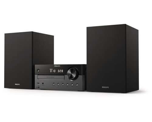 Philips Mikro-Musiksystem TAM4505 60W Bluetooth-Stereoanlage mit CD, MP3-CD, FM-Radio, USB-Wiedergabe, Bassreflex-Lautsprecher, klassisches Design und Audio-In für Zuhause