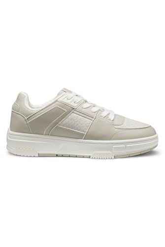 HUGO Herren Yarrow Tenn Sneakers aus Kunstleder mit Monogramm-Detail Hellbeige 42 Größe 42