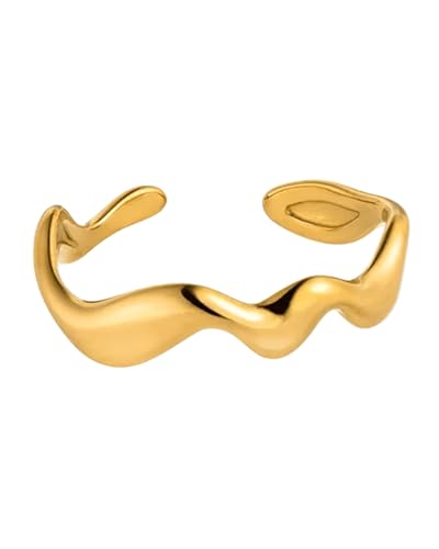 Purelei® Abstract Wave Ring Damen (Gold) – Verstellbarer Damenring aus langlebigem Edelstahl (14K vergoldet) – Wasserfeste Ringe – Schmuck für deinen individuellen Look