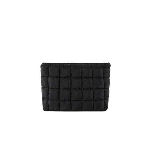 HFLZBRO Gesteppte Make-up-Tasche, Kosmetiktasche, Reise-Kulturbeutel, Organizer, Clutch für Damen, Schwarz, Gesteppte Make-up-Tasche