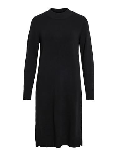 Vila Damen Viril Crew Neck L/S Midi Dress - Noos Kleid, Schwarz, XXL EU