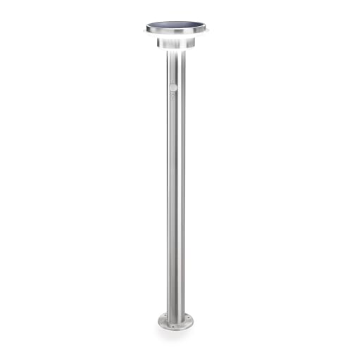 Esotec Solar PIR Standleuchte Tini 85, Edelstahl Gehäuse, Li-Ion Akku, Bewegungsmelder, LED Solarleuchte, Außenleuchte, Gartenbeleuchtung, Gartendeko, silber, H=85cm, wetterfest, außen, 102597