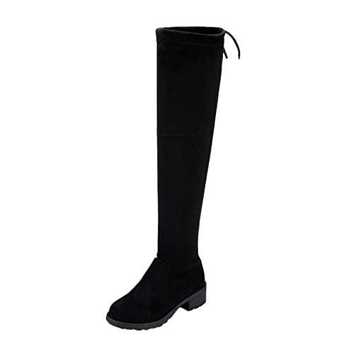 Generisch Overknees Stiefel Damen Flach Schwarz SchnüRstiefel, Winter Warmes Kniehoch Frauen Langschaft Sexy, Chunky Heel Rutschfest Langschaft Stiefel, Bequem Thermostiefel Hohe Schlupfstiefel