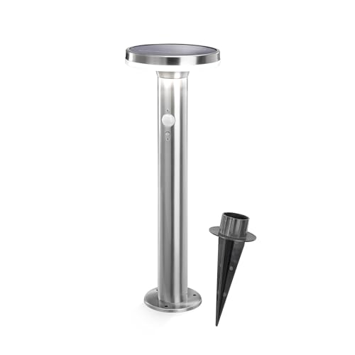 Esotec Gartenbeleuchtung Aussenlampe mit Bewegungsmelder Solar LENA, H44,5cm, Edelstahl, 3 Modi, Erdspieß und Schraubsockel, 40 LEDs 4000K neutralweiß 102594